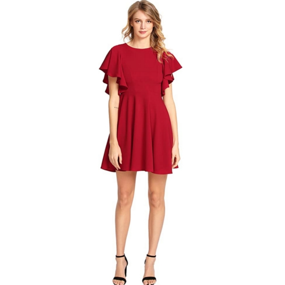 NEW Stretchy A Line Swing Flared Skater Red Dress